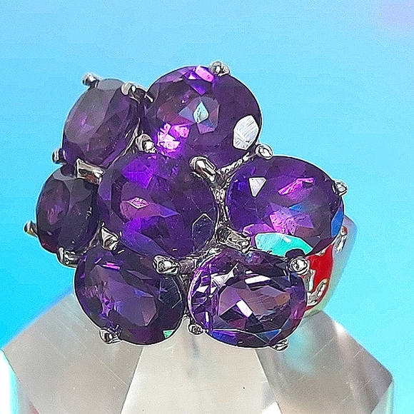 Natural Amethyst 9x7mm 14K White Gold on 925 Sterling‎ Silver Ring Size 6.75 - Picture 4 of 7